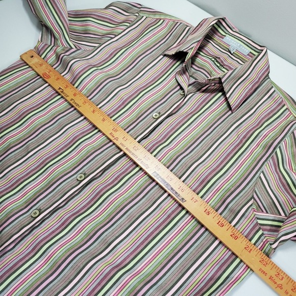 Foxcroft Womens Wrinkle Free Shirt Size 14 Pink Green‎ Stripe Button Up Office - Picture 7 of 10